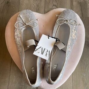 Zara Silver Sequined Ballerina Flats